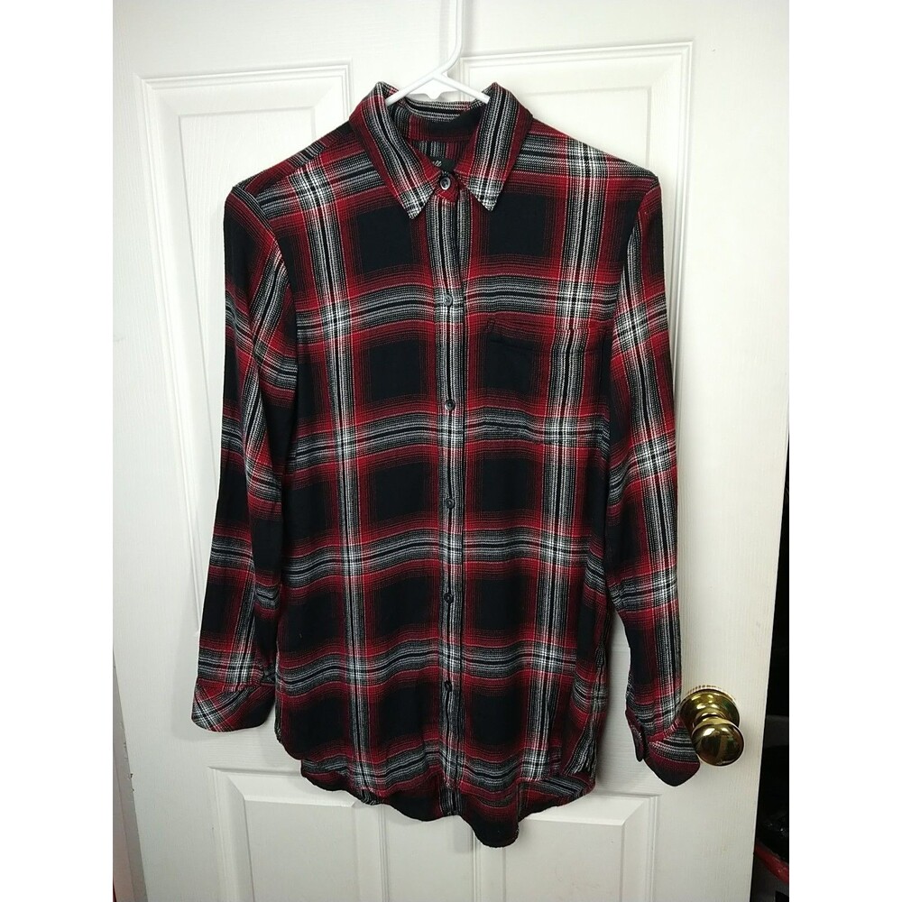 Madewell Woman XS Ex Boyfriend Shirt Black Red Plaid LS Button Casual Norm Core